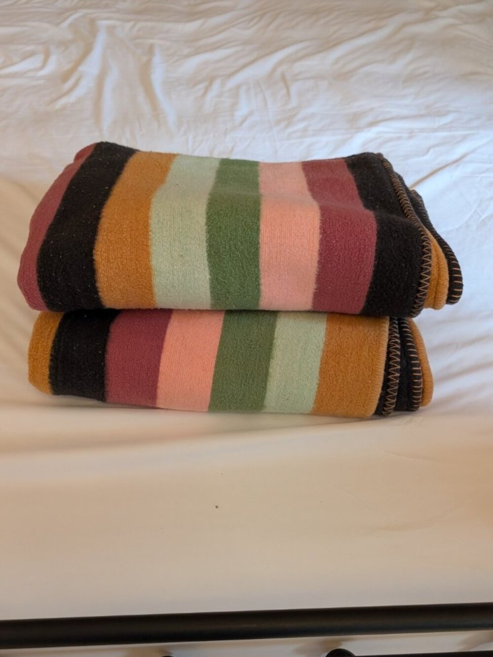 Vintage Cotton Blanket Set 2 Retro Earthy Stripe 46x66 Twin Single 100% Cotton